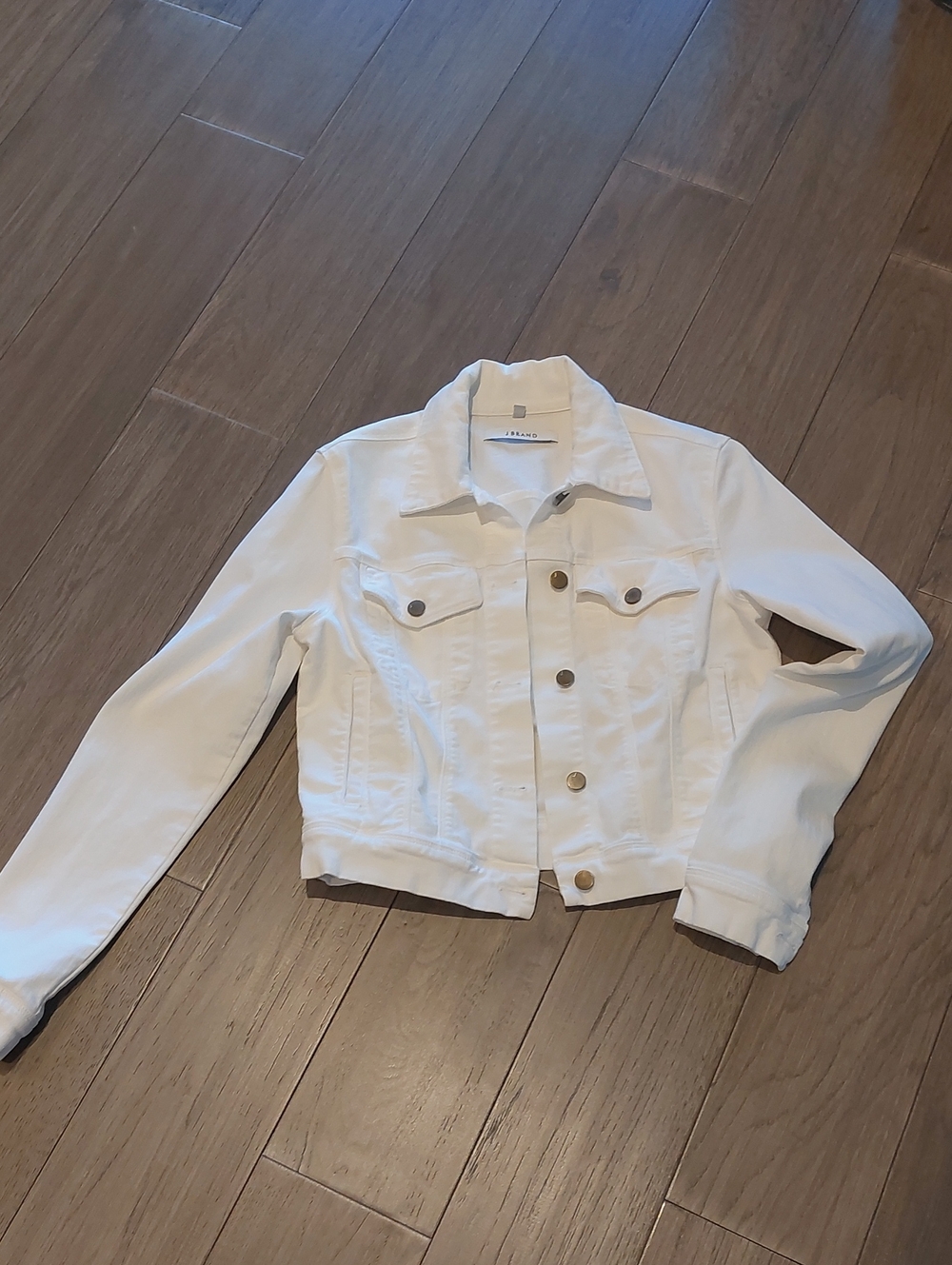 J Brand White Denim Jacket with Brass Buttons